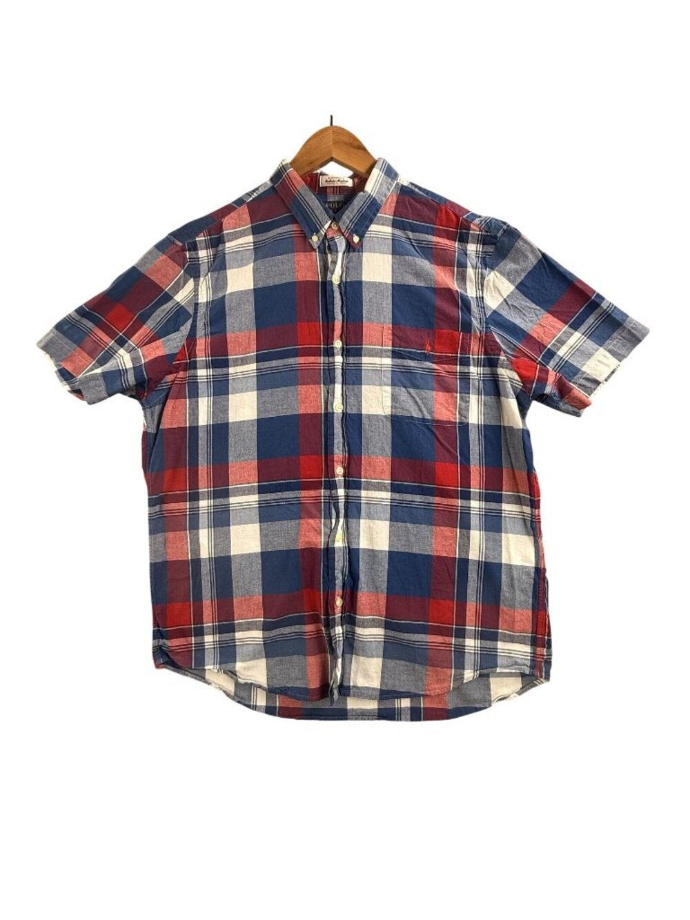 Polo Ralph Lauren Shirt Mens XL Plaid Short Sleeve Button Up Slim Fit Madras